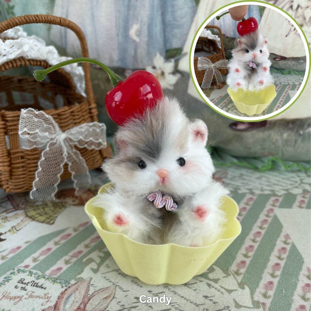 Adorable handmade plush hamster with cherry on top in decorative setting, part of the Adorable Hamsters Collection.