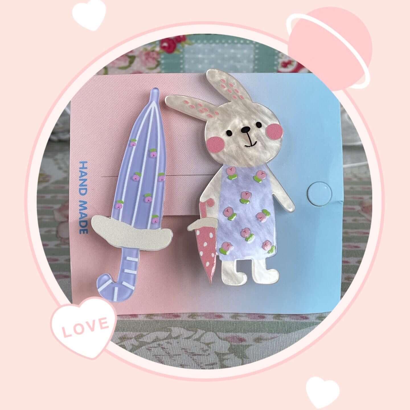 Adorable Zootopia clips featuring a bunny and umbrella design, perfect for hair accessories or decorating bags with a cute touch.