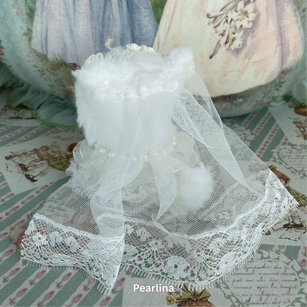 Plush kitten accessory with lace and fur trim from Enchanted Big Paws Collection by Aiko, perfect cat lover's gift.