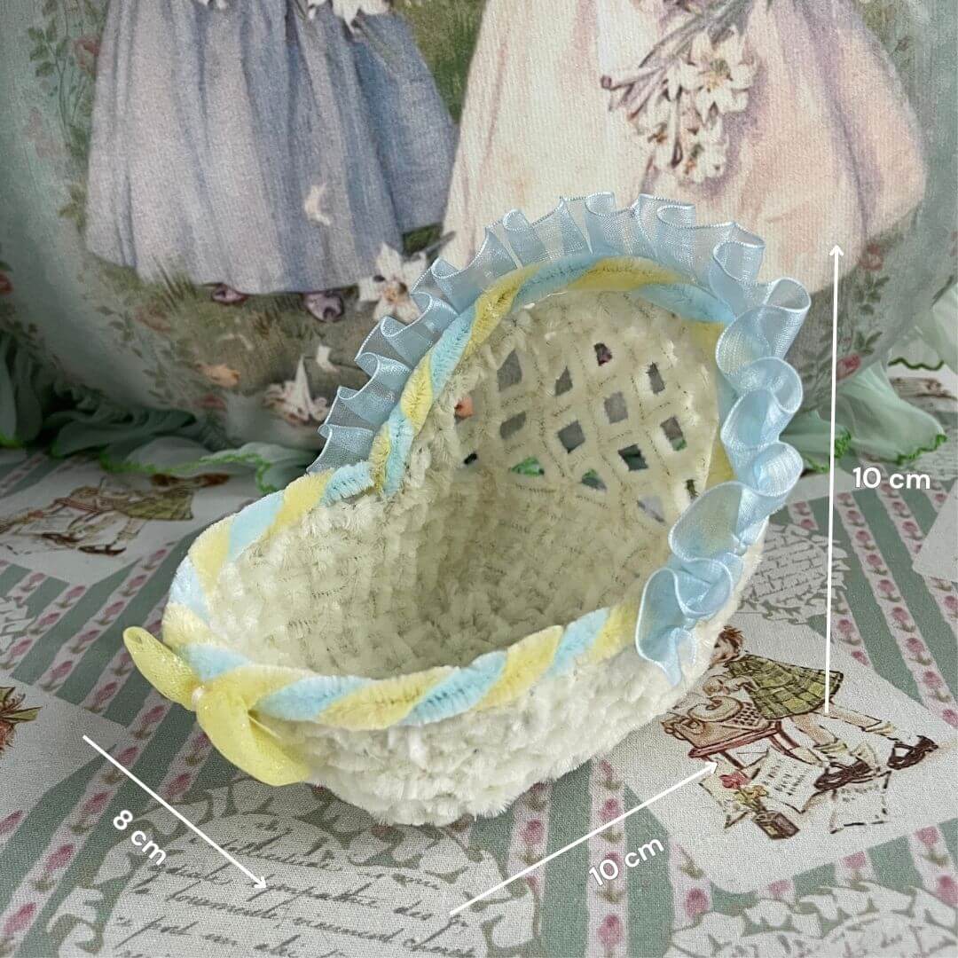 Handmade Whimsy Cradles for kittens and puppies, charming basket with delicate design for display or play in dollhouses and dioramas.