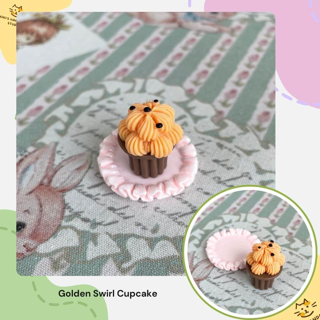Miniature cat-themed cupcake decoration for dollhouses or desk displays, crafted with intricate details for collectors and cat lovers.