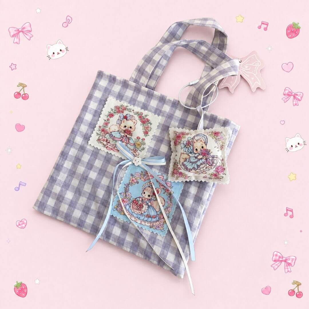 Handmade Dreamy Tote Bag - Double-Sided Cat & Squirrel Design