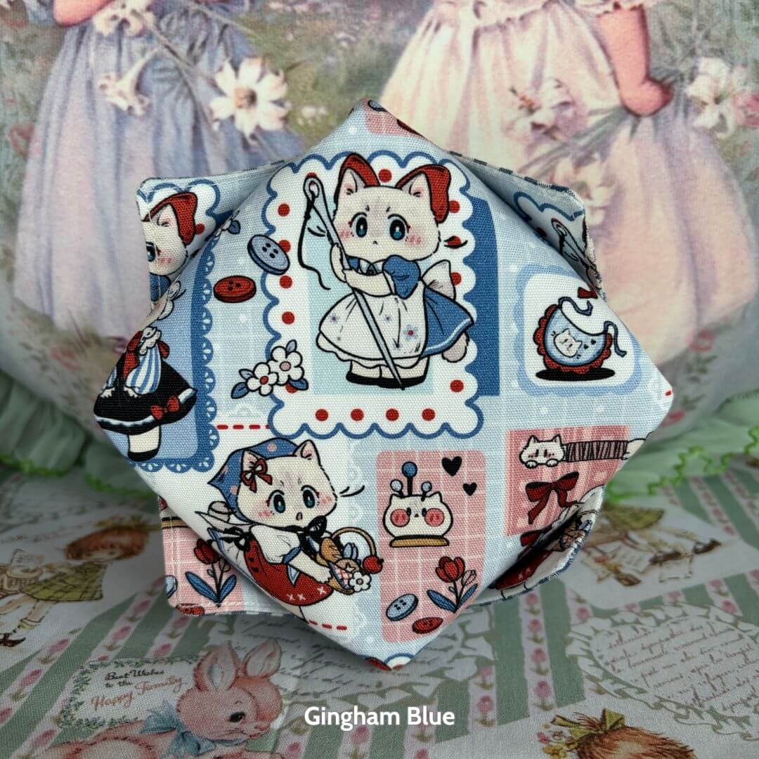 Gingham Cat Catch-All Tray featuring pastel patterns, cute kitten motifs, and kawaii style in soft fabric.