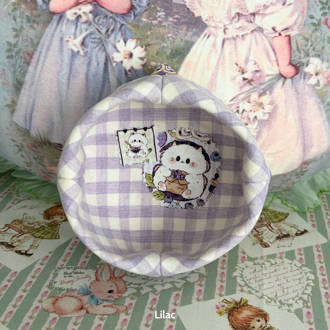 Gingham Cat Catch-All Tray featuring a cute kitten design in soft pastel purple gingham, perfect for decor and organization.
