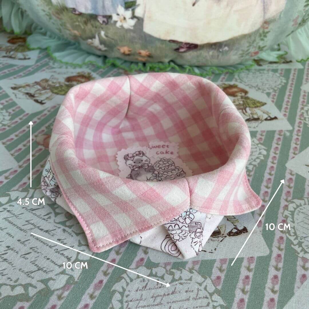 Gingham Cat Catch-All Tray in pink and white checkered pattern with cute cat illustration, perfect for holding small items in kawaii style.