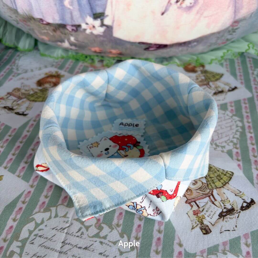 Gingham Cat Catch-All Tray featuring pastel blue and white checkered fabric, perfect for organizing small items.