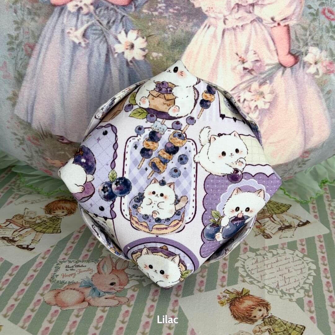Gingham Cat Catch-All Tray featuring a pastel lilac design with cute kitten motifs, perfect for organizing small items and adding kawaii decor.
