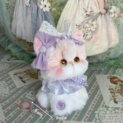 Adorable fluffy kitten figurine from Enchanted Big Paws Collection, featuring pink and lavender colors, cute kitty accessories, handmade in UK.