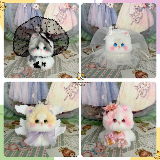 Handmade kitten collection from the Fairy Paws Collection, featuring vintage wedding, black lace, and pastel accessories.