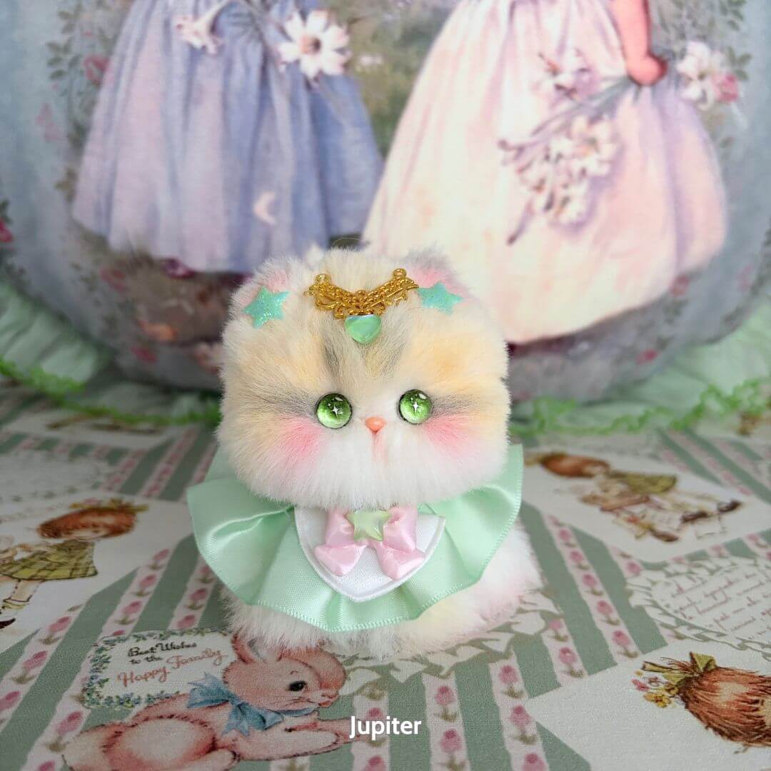 Adorable Moonbound Companions handmade kitten with pastel fur, star accessories, and cute expressions, perfect as a collectible.