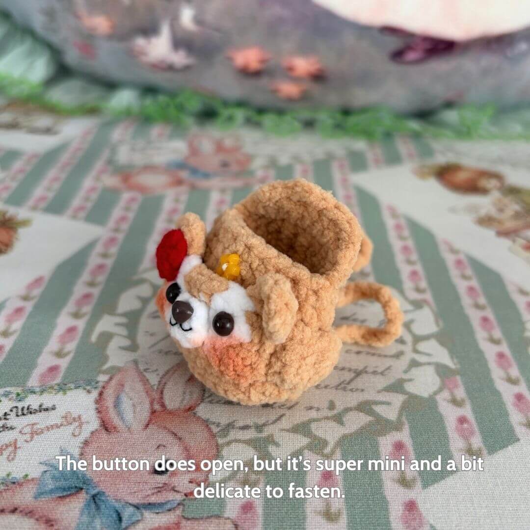 Handmade Mini Backpack in beige for a miniature kitten, featuring cute animal details and delicate button closure, perfect for collectibles.