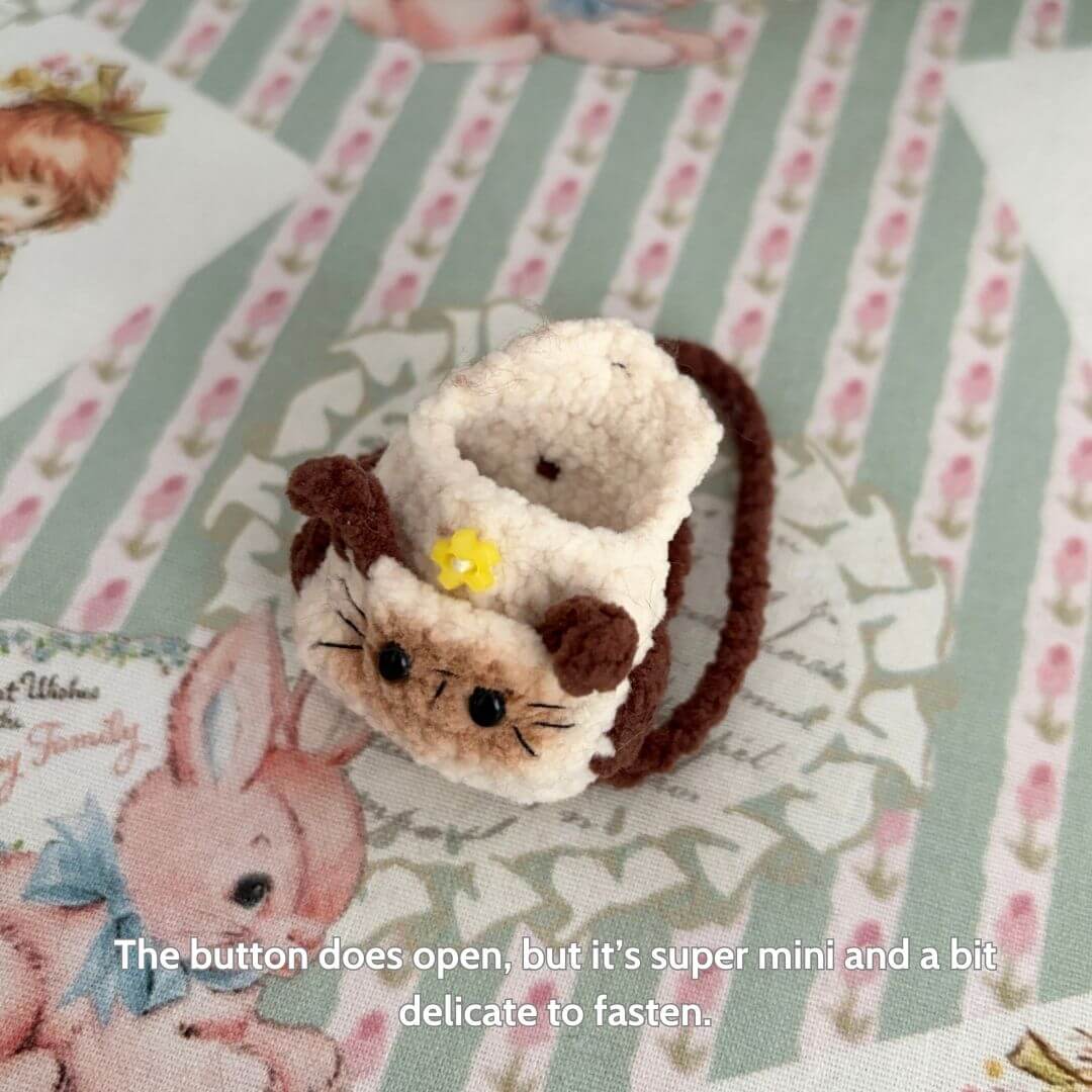 Handmade Mini Backpack featuring a cute cat design in soft textures, perfect for a miniature kitten accessory, handmade in UK.