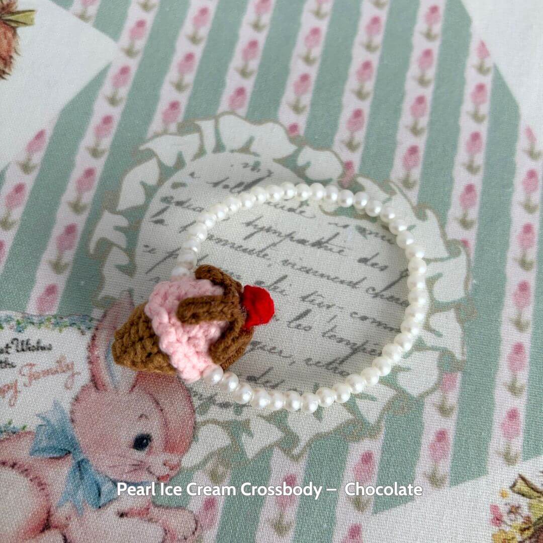 Adorable Pearl Ice Cream Crossbody in chocolate theme, featuring cute miniature dessert design, perfect for handmade cat accessories.