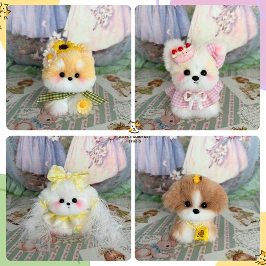 Cosplay Puppy Collection featuring adorable handmade puppy dolls in colorful outfits and accessories, perfect for collectors.