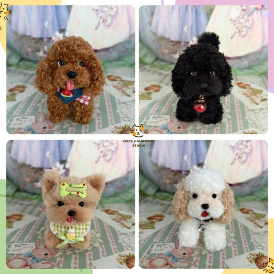 Lifelike Puppy Collection featuring four handmade puppies in various colors, showcasing realistic details and adorable expressions.