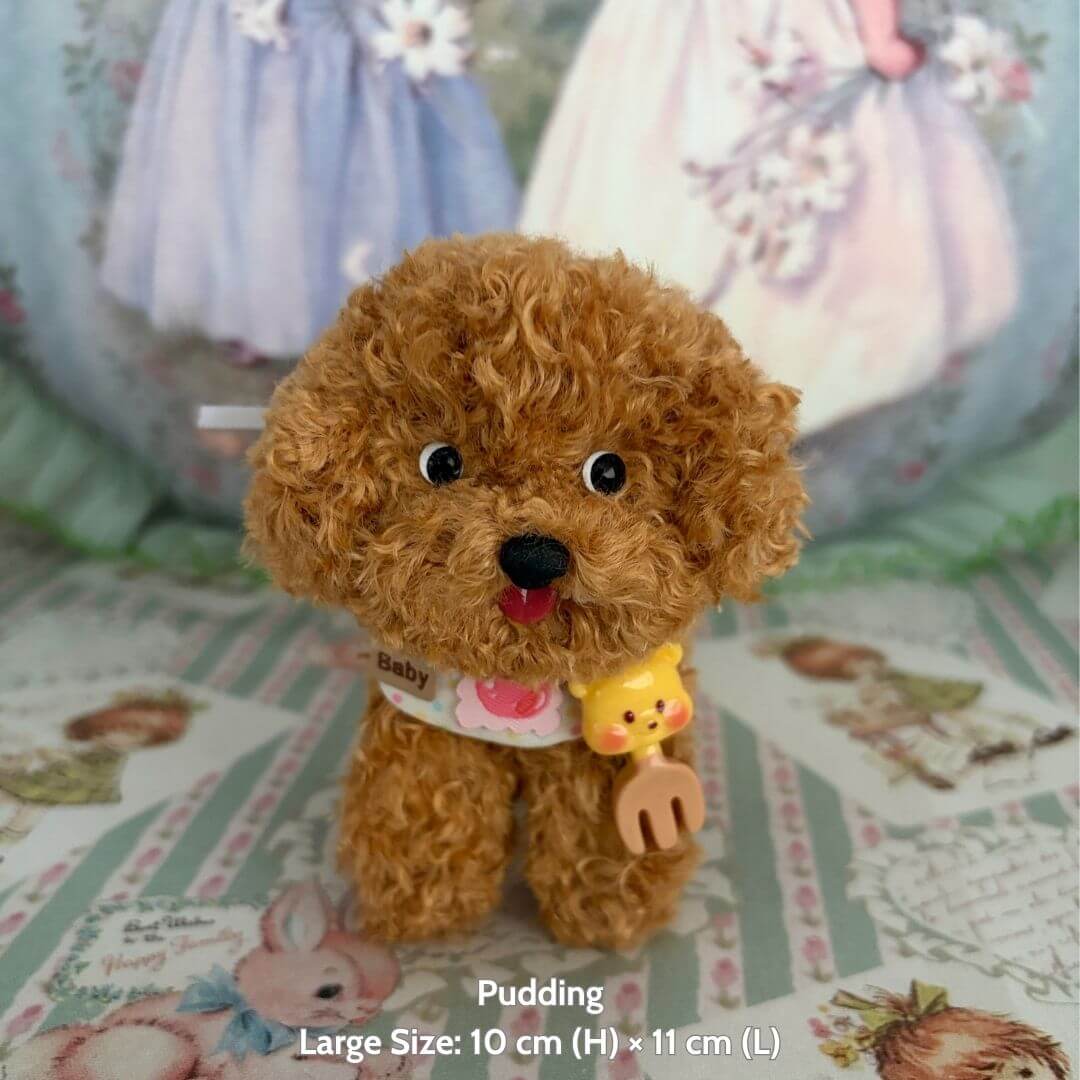 Lifelike Puppy Collection cute fluffy brown puppy figurine with expressive eyes and playful accessories, handcrafted with love.