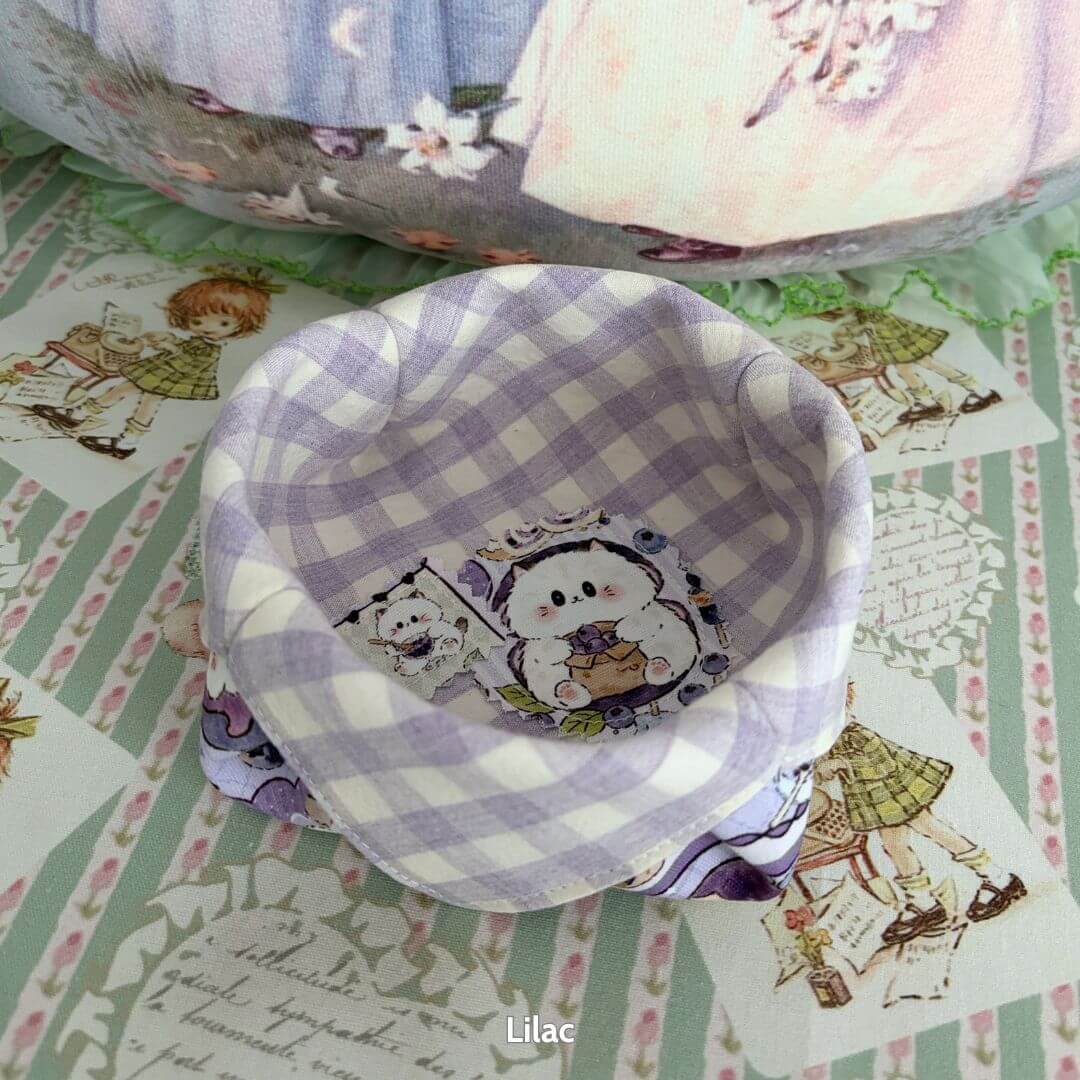 Gingham Cat Catch-All Tray featuring cute lilac pastel patterns and an adorable kitten motif, perfect for organizing small items.