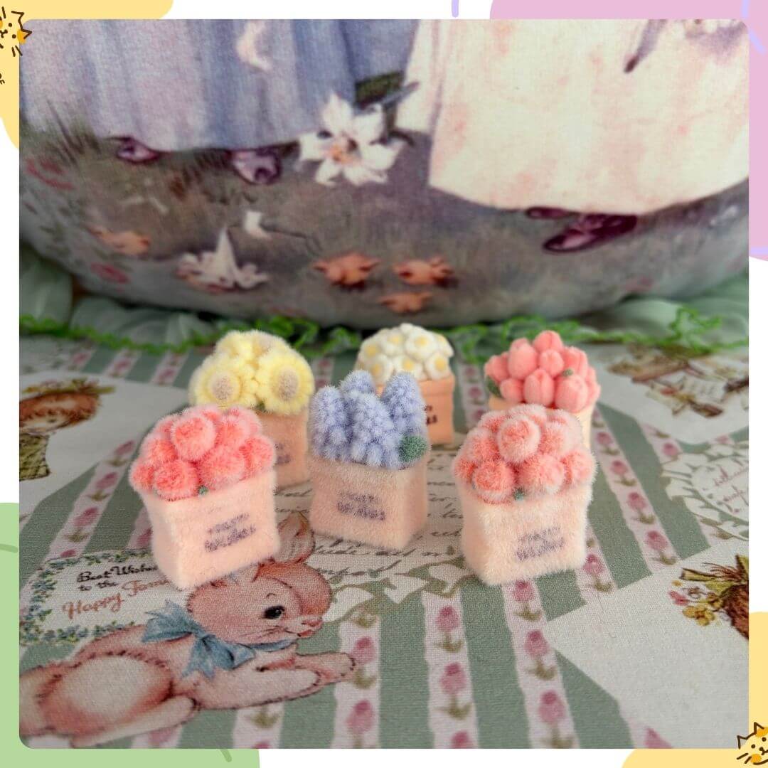 Mini Flower Bag showcasing cute, fluffy flower bouquets in pastel colors, perfect for miniature decor and collectibles.