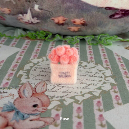 Mini Flower Bag featuring a cute handmade kitten with fluffy pink roses in a charming tiny bag, perfect for collectibles.