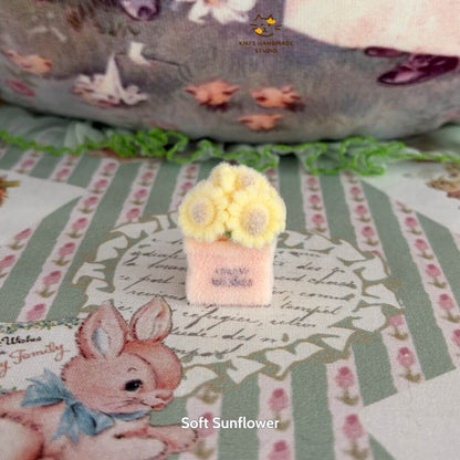 Mini Flower Bag featuring a fluffy yellow flower bouquet in a soft bag, surrounded by cute pastel decor on a floral backdrop.