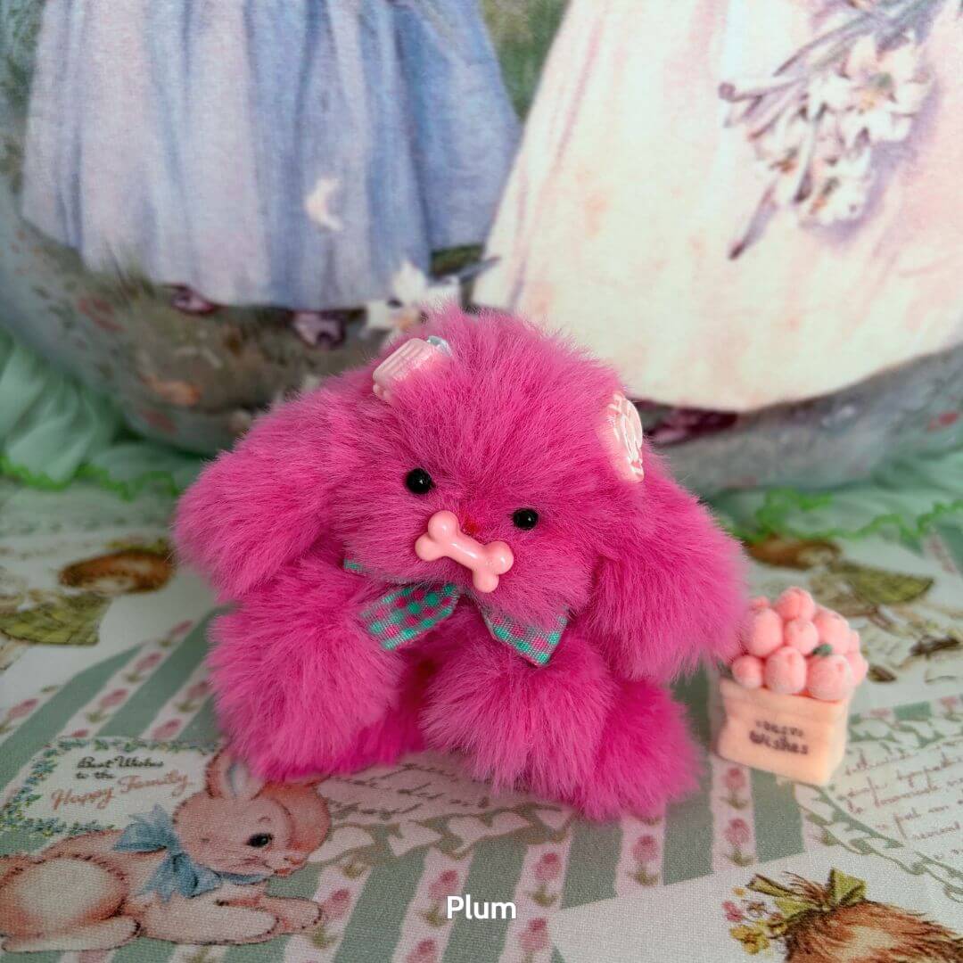 Adorable Bunny Collection pink fluffy bunny figurine with bow, cute accessories, fantasy theme, handmade in UK.