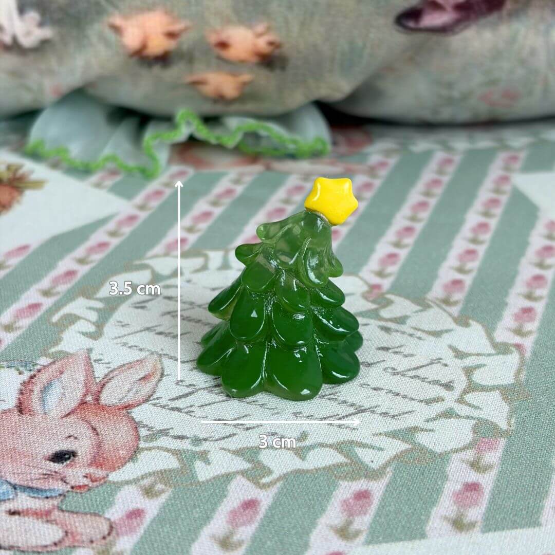 Miniature Christmas Accessories featuring a cute green glass Christmas tree with a yellow star, perfect for Kawaii displays.