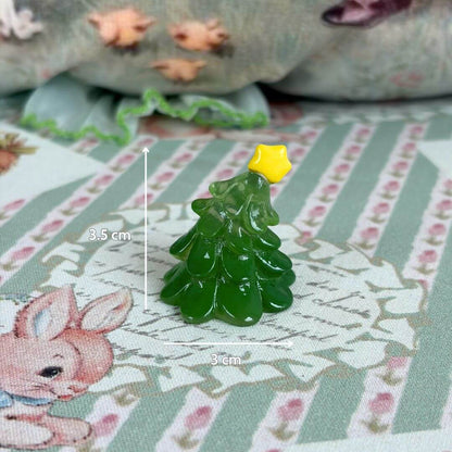 Miniature Christmas Accessories featuring a cute green glass Christmas tree with a yellow star, perfect for Kawaii displays.