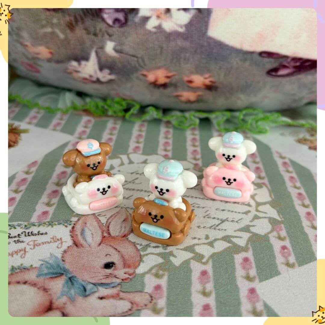 Puppy Car Mini Decor featuring cute puppies in pastel toy cars, perfect for playful desk and shelf decorations.