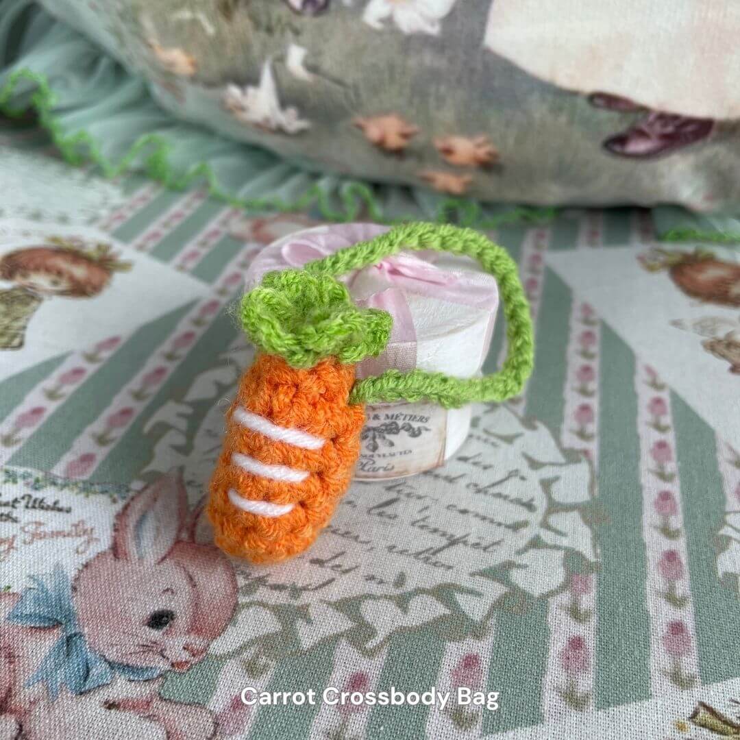 Handmade carrot crossbody bag for plush toys, perfect pet accessories for enhancing kitten or puppy fashion style.